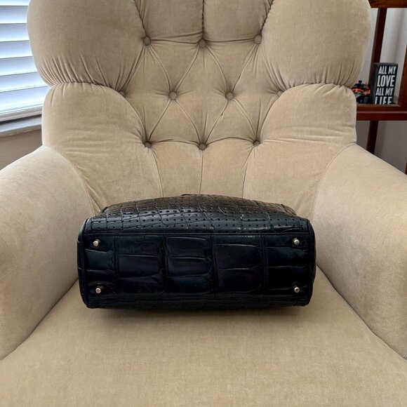 VTG Auth DONNA ELISSA Italy Genuine Crocodile Black Perforated Satchel Tote Bag - Picture 6 of 7